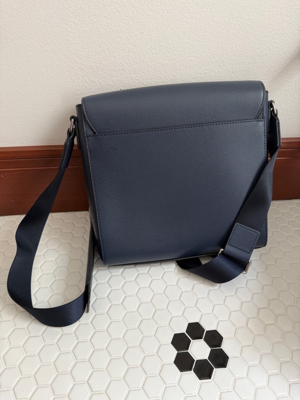 Michael Kors Navy Textured Leather Messenger Bag - Picture 2 of 2